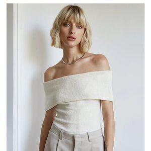 Pixie Market POPCORN KNIT OFF-THE-SHOULDER TOP-